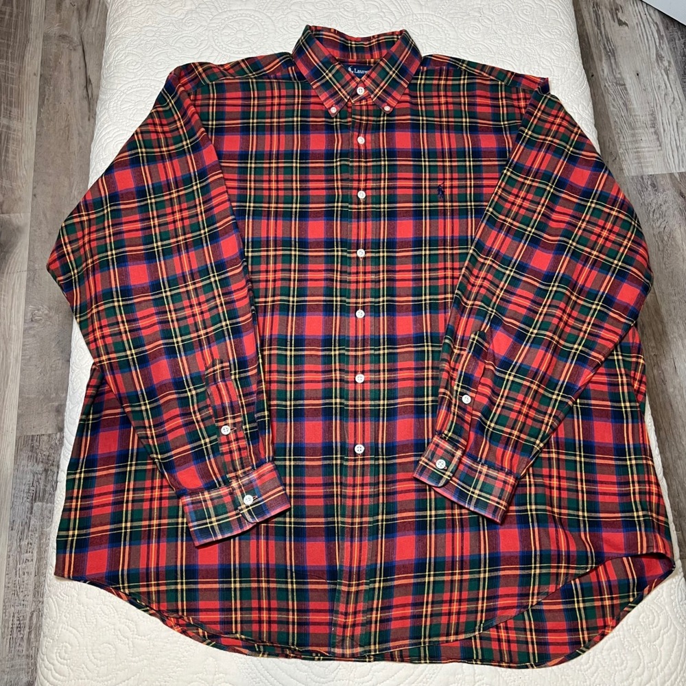 Ralph Lauren Blake Button Down Shirt Mens XL Tartan Plaid Cotton VTG Oversized - Picture 2 of 8